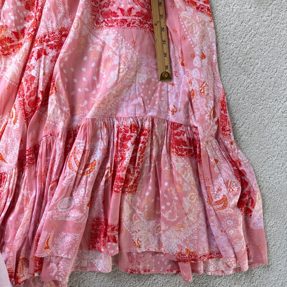 Roller Rabbit Maxi Dress Womens Size M Pink Red Patchwork Bandana Boho Tiered - Picture 10 of 13
